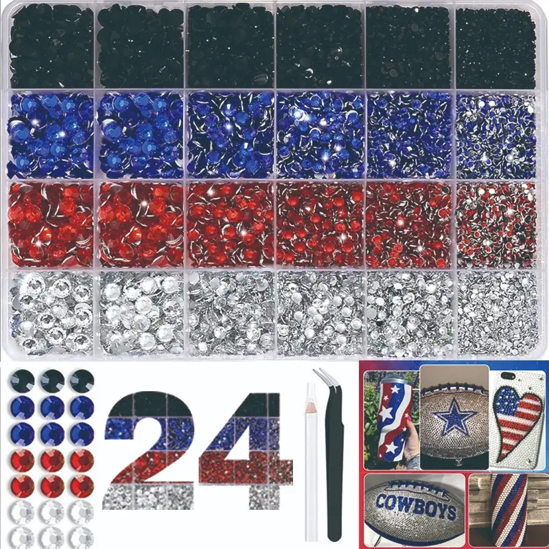 24-Piece DIY Nail Art Kit, 2-6mm Rhinestone Decorations, Perfect Gift for Independence Day, National Day, Birthday, Nail Decoration Tools