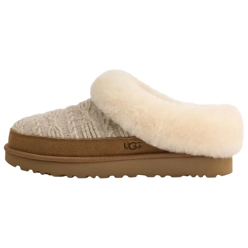 UGG Clette Cabelle Knit Suede Slip-On Versatile Open-Toe Slippers 1174530-NCHS
