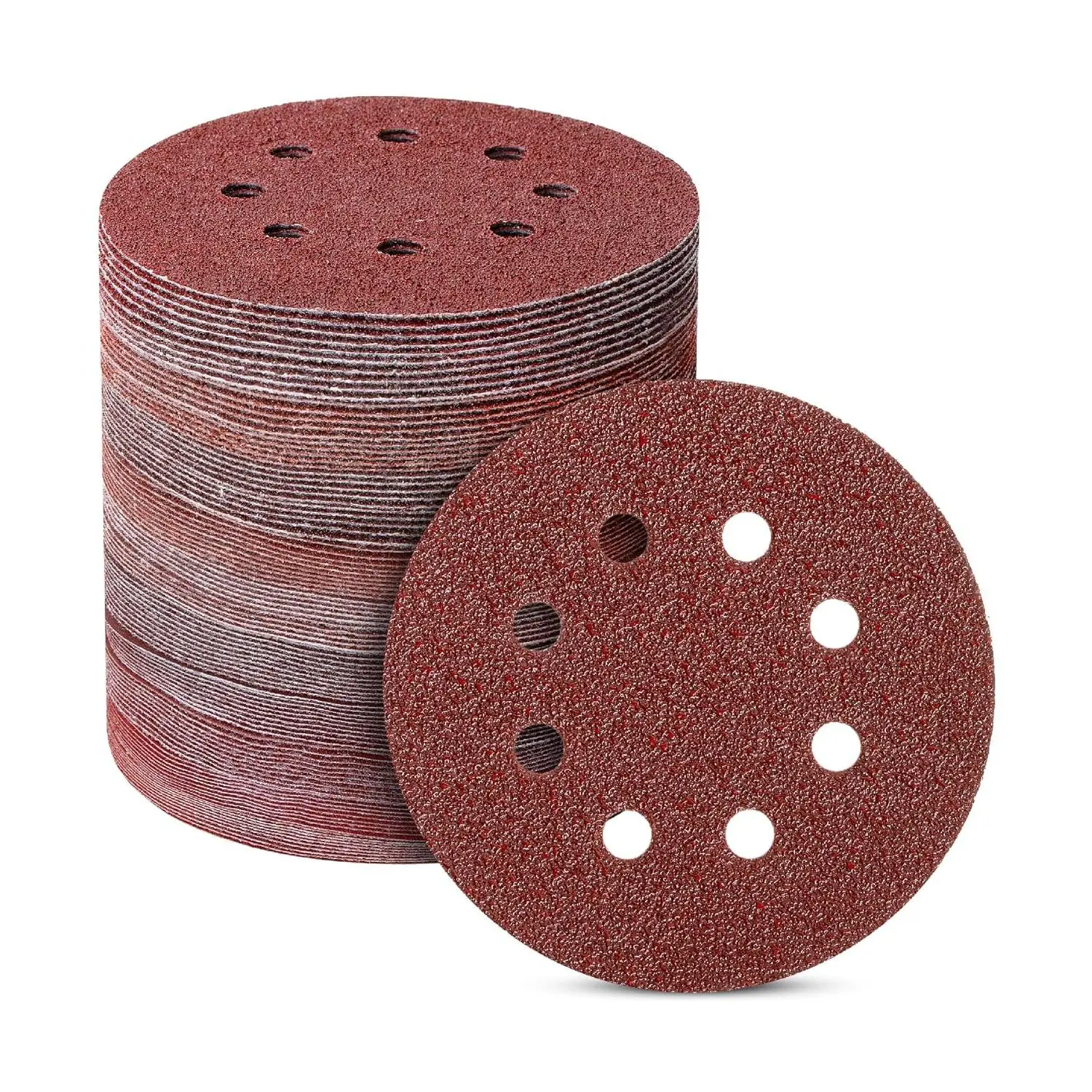 Sanding Discs 5 Inch 8 Hole, 100 Pack, Assorted Grits 40 60 80 100 120 180 240 320 400 600, Red Sanding Pads, Hook and Loop Sanding Disc, 8 Hole Sanding Discs, Round Sandpaper Discs