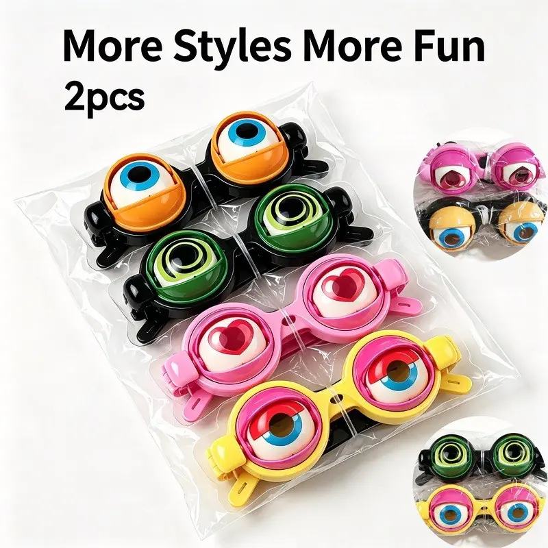2Pcs Set Crazy Eyes Eyeball Glasses Novelty Blinking Party Eyewear Decoration Accessories Funny Googly Cartoon Meme Gag Toy Party Props Pull String Dropping Eyes Heart Swirl Blinking Lid Kids Teens Prank Prop Photo Booth Birthday Party Favors TikTok Video