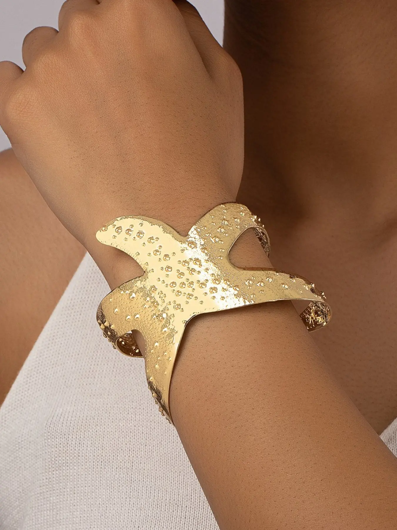 Hammered Egyptian Style Open Cuff Wide Bracelet, Intricate Cut Out Design, Fashionable Accessory for Women
