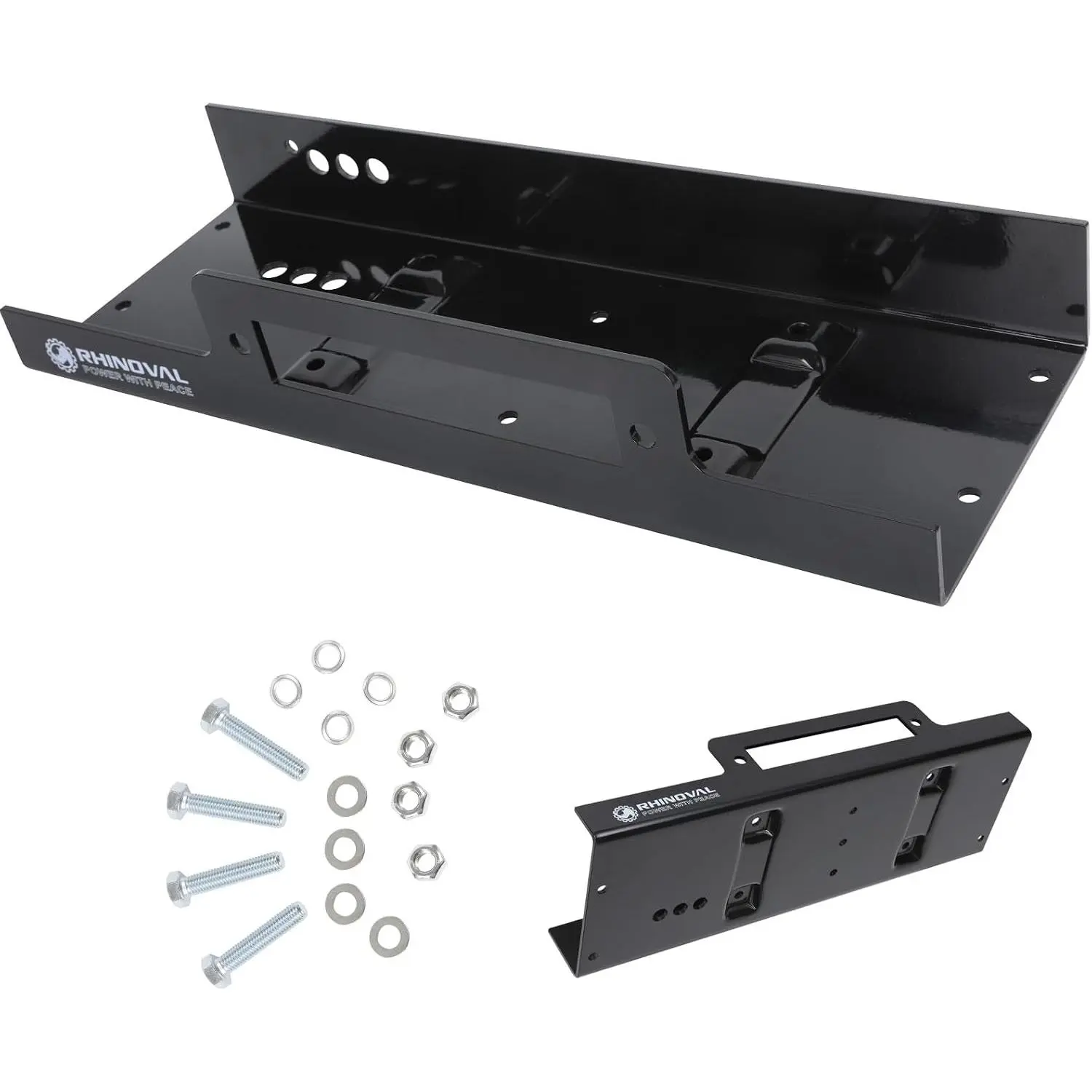 Heavy-Duty Steel Universal Winch Mounting Plate - 10"x4.5" Raised Bolt Hole Spacing, 15000 lbs Load Capacity, Wire Ring Flange & Accessories Included, Suitable for Trucks, SUVs