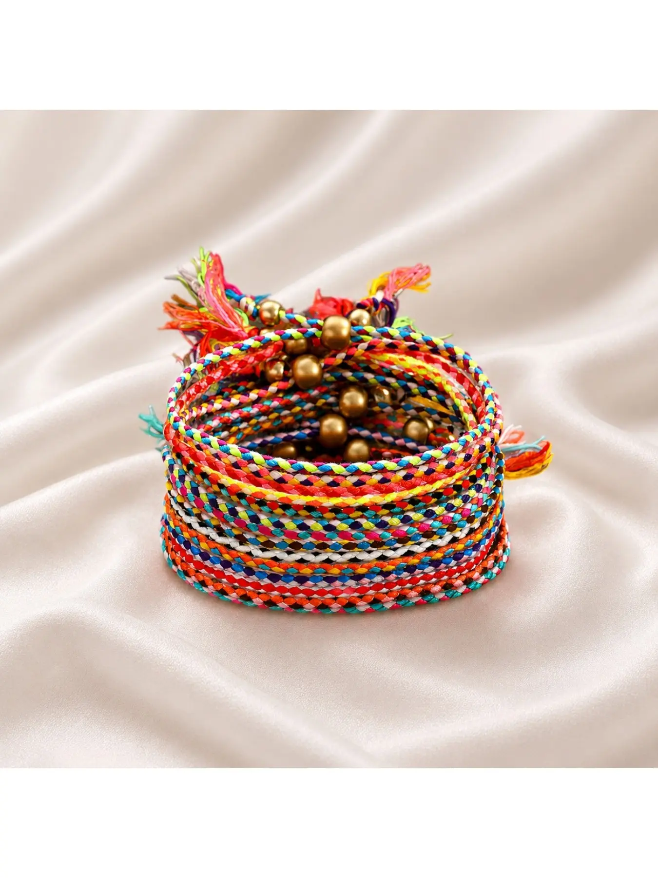 12pcs Bohemian Style Multi-Layer Colorful Braided Tassel Bracelets & Anklets, Unisex Jewelry Set, Perfect for Casual Wear