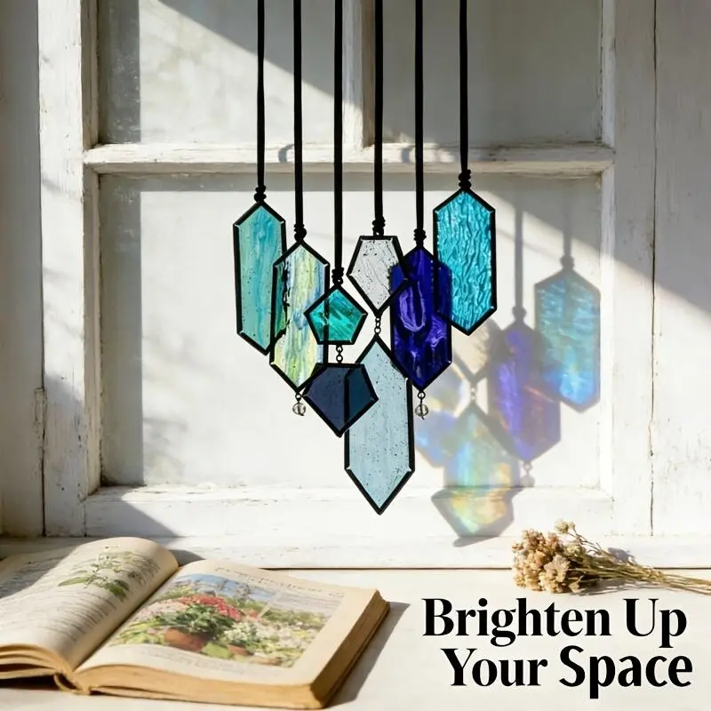 PABHAN Handcrafted stained glass light catchers and diamond-shaped glass ornaments-colorful glass art wall decorations, perfect for home and garden window displays, suitable for hanging indoors or outdoors, ideal for home decor, gardens, and wedding decor
