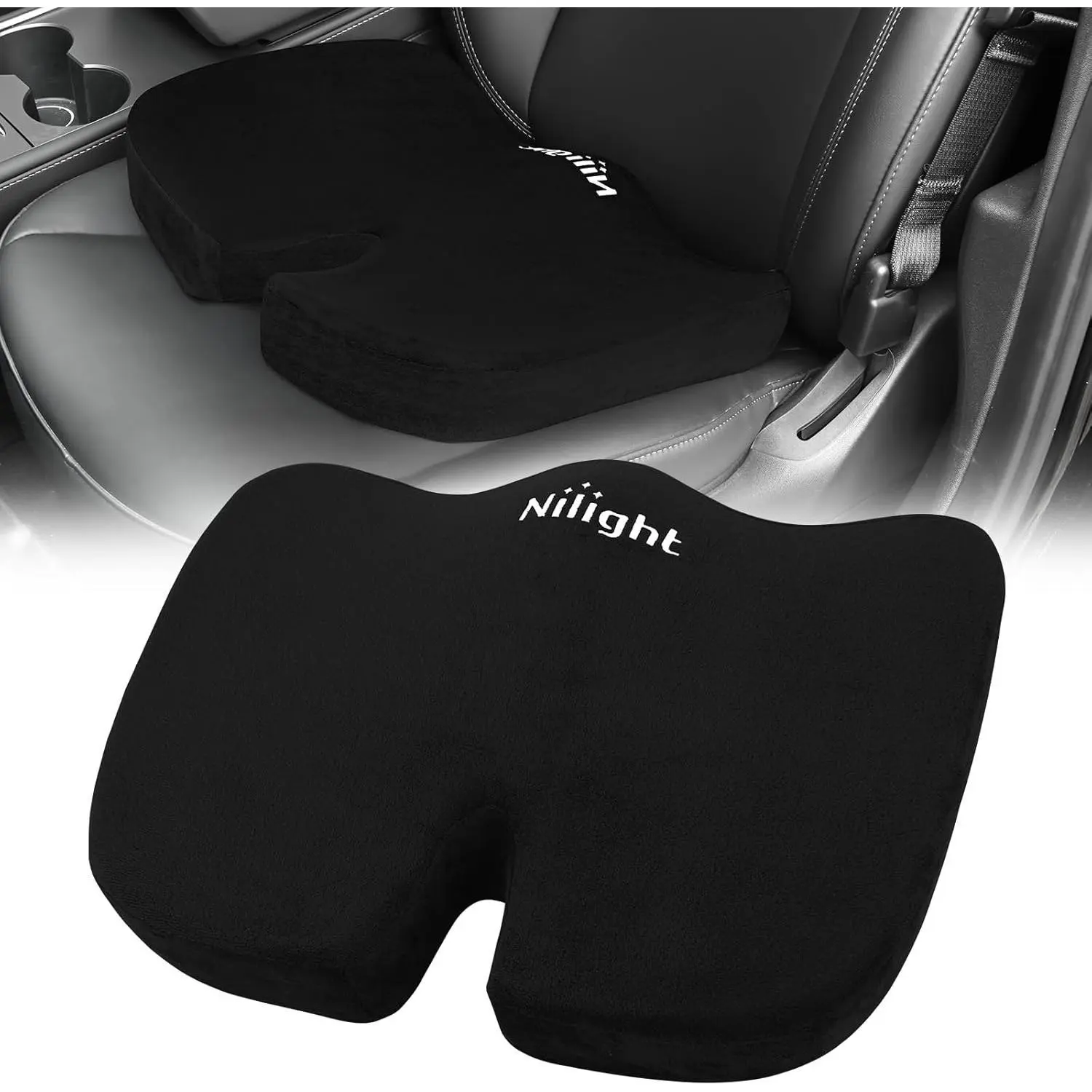 Nilight Car Seat Cushion with Velvet Cover, Gel Memory Foam, Soft Comfortable, Driving Accessory for Pain Relief, Sciatica Aid, Tailbone Pain Relief, Improved Drive Vision