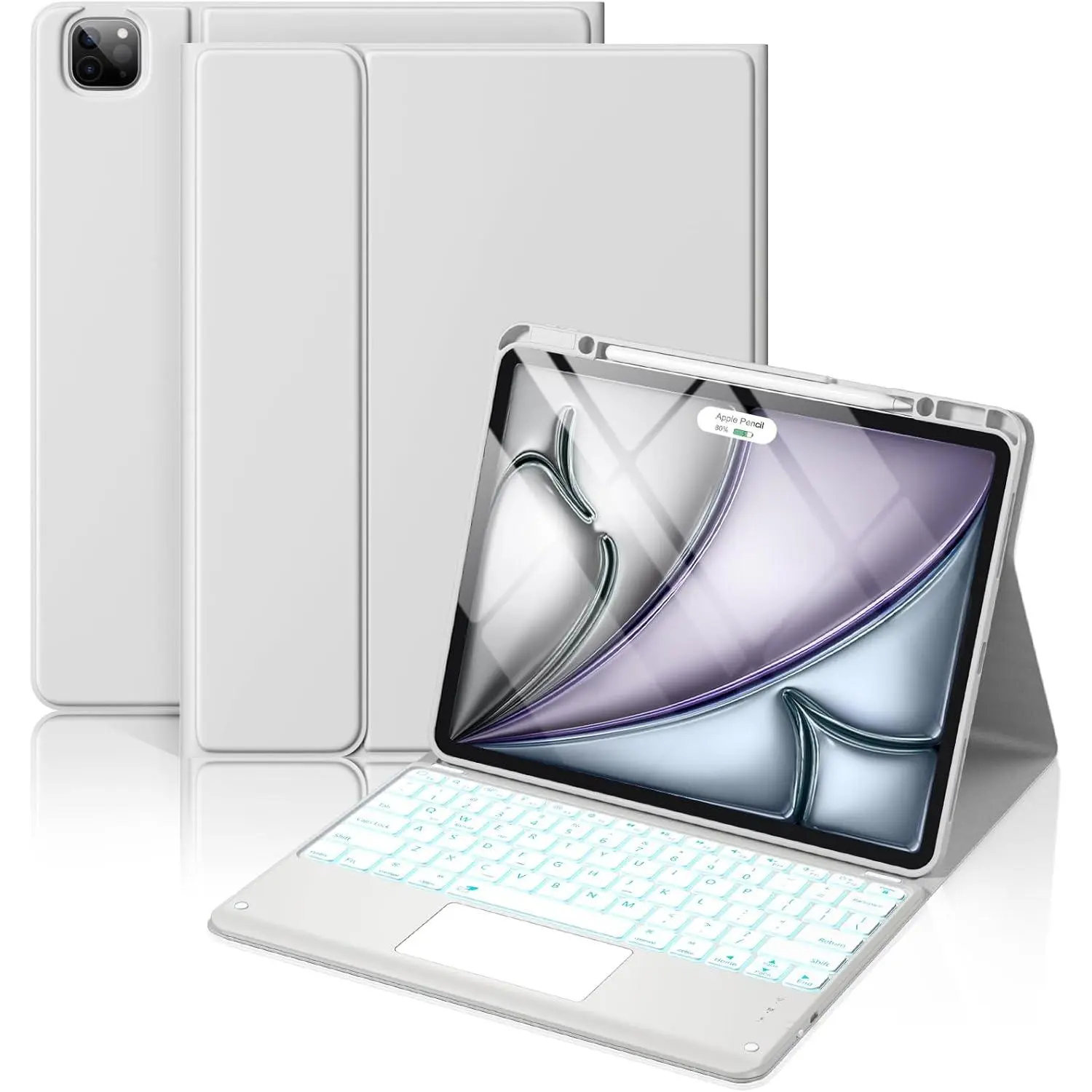 Hamile for iPad Air 13-inch & Pro 12.9 Case with Keyboard 7-Color Backlit | Multi-Touch Trackpad, Magnetic Wireless Keyboard, Stain Proof Folio Cover, for Air 13 Pro 12.9 6/5/4th 3rd Gen, Light Gray