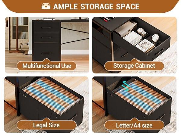 Sikaic 64.5 Inches Reversible U Shaped LED Gaming Desk with RGB Light, 5-Tier Storage, USB Ports, Black Home Office Furniture