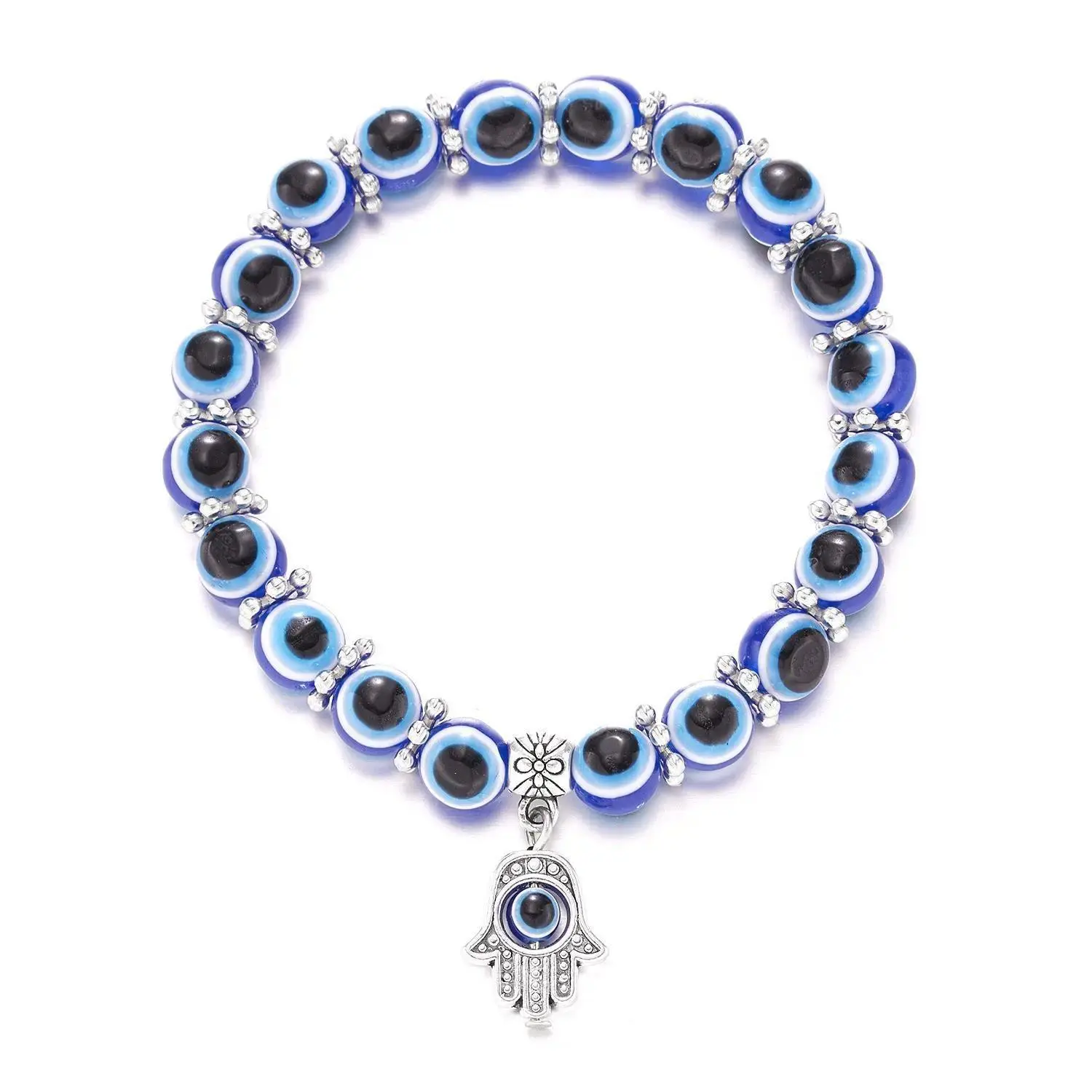 Unisex Handmade Boho Beaded Bracelet with Blue Evil Eye, Palm and Butterfly Charms, Adjustable Fashion Wristband Jewelry for Daily Wear, Outdoor Activities and Casual Styling