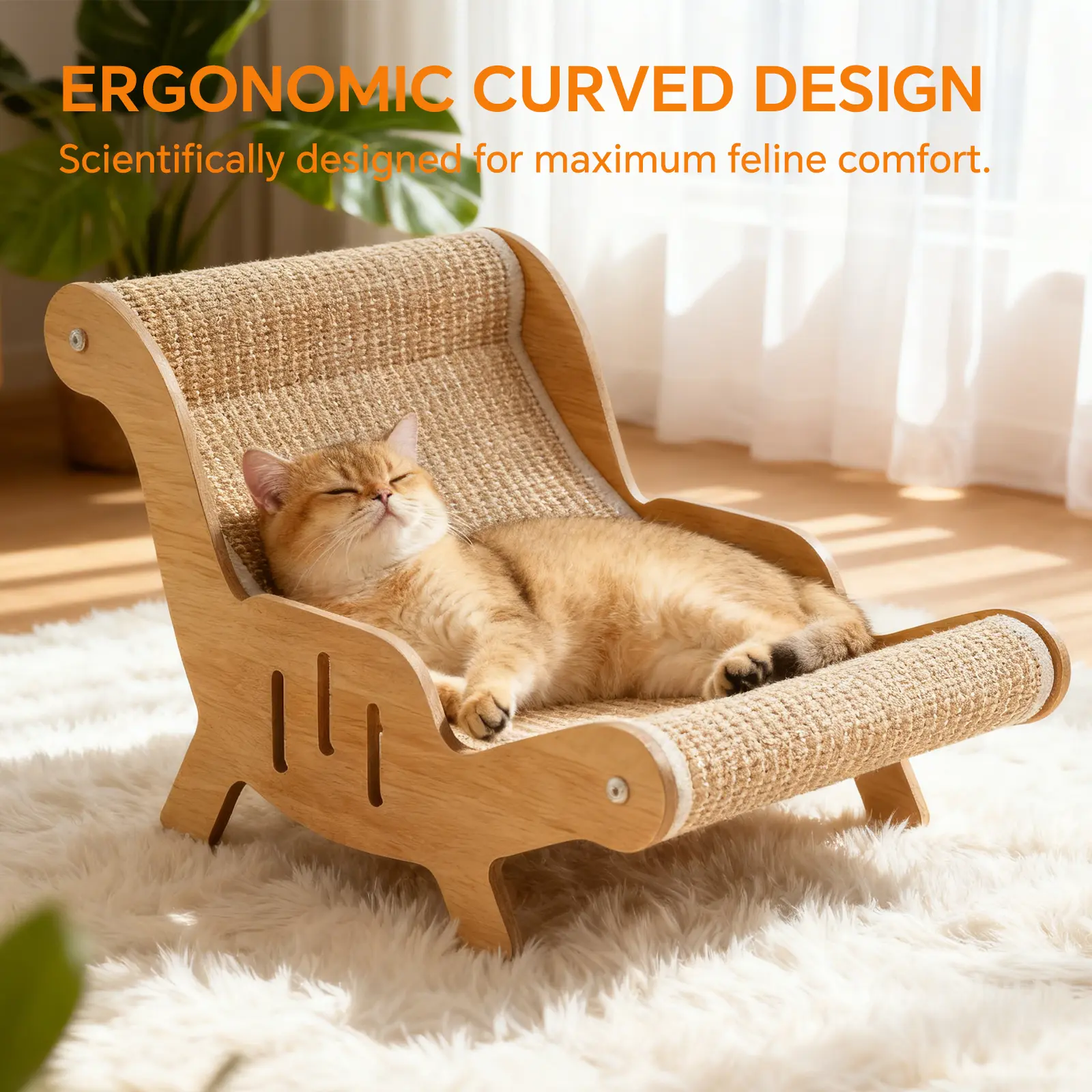 Sisal Cat Scratching Board Chair with Natural Sisal, Solid Wooden Frame - 20.28in Indoor Cat Leisure Bed, Single Unit for Scratching, Napping, Sofa Protection, Solid Frame, Cool Kitten Stuff