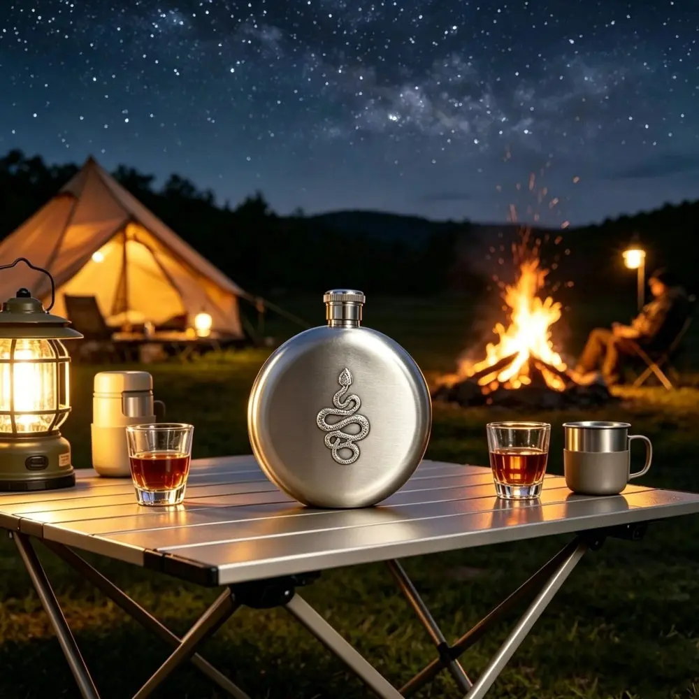 Gothic Snake Hip Flask 5oz Stainless Steel Dark Style Whiskey Flask for Men Outdoor Bar Party Portable Leak-proof Pocket Flask