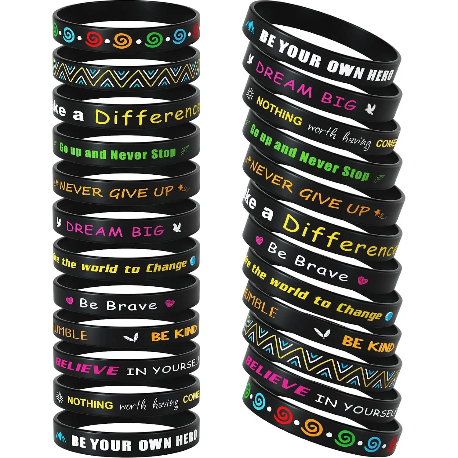 24 count Motivational  Wristbands Inspirational Quote Rubber Bracelets Unisex for School Office  Party Favor Gifts Supplies 12 Designs