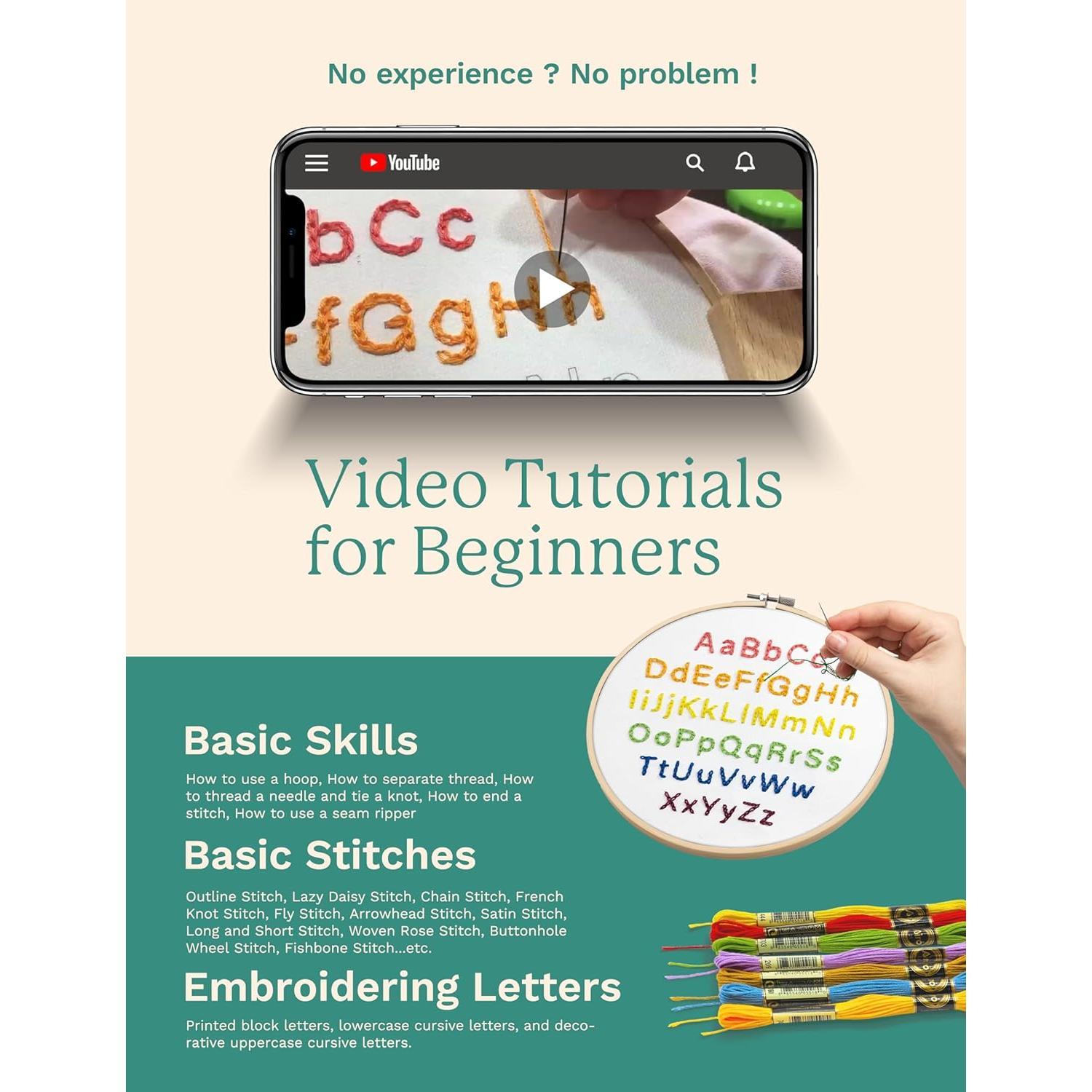 3 Sets Alphabet Letter Practice Embroidery Kit for Beginners Adults , Learn to Embroider Kit Adult Beginners