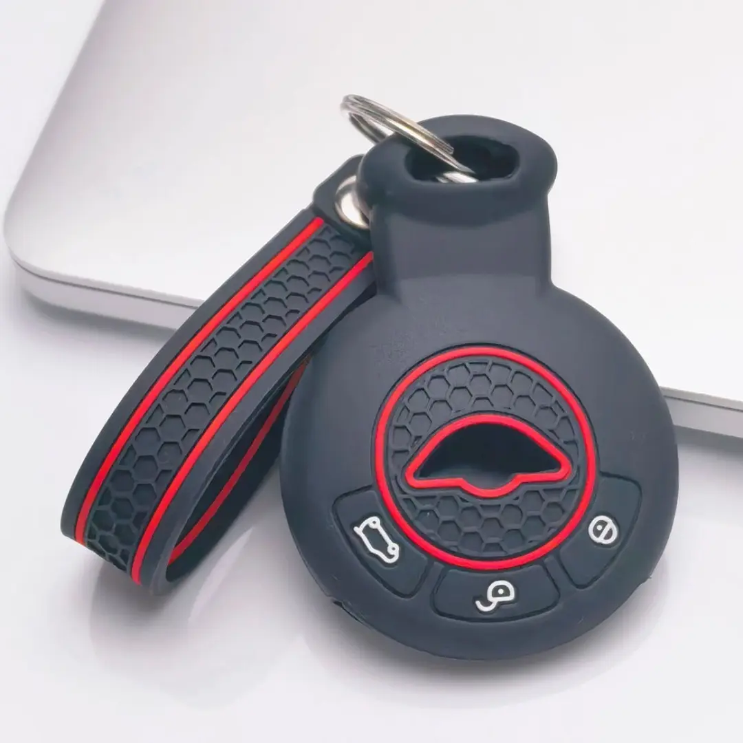 Silicone Car Key Case Cover With Keychain For BMW Mini Cooper F54 F55 F56 F57 F60 3 Button Smart Key Fob Anti Scratch Protector Shell Auto Interior Replacement Accessories For Mini Cooper Key Protection