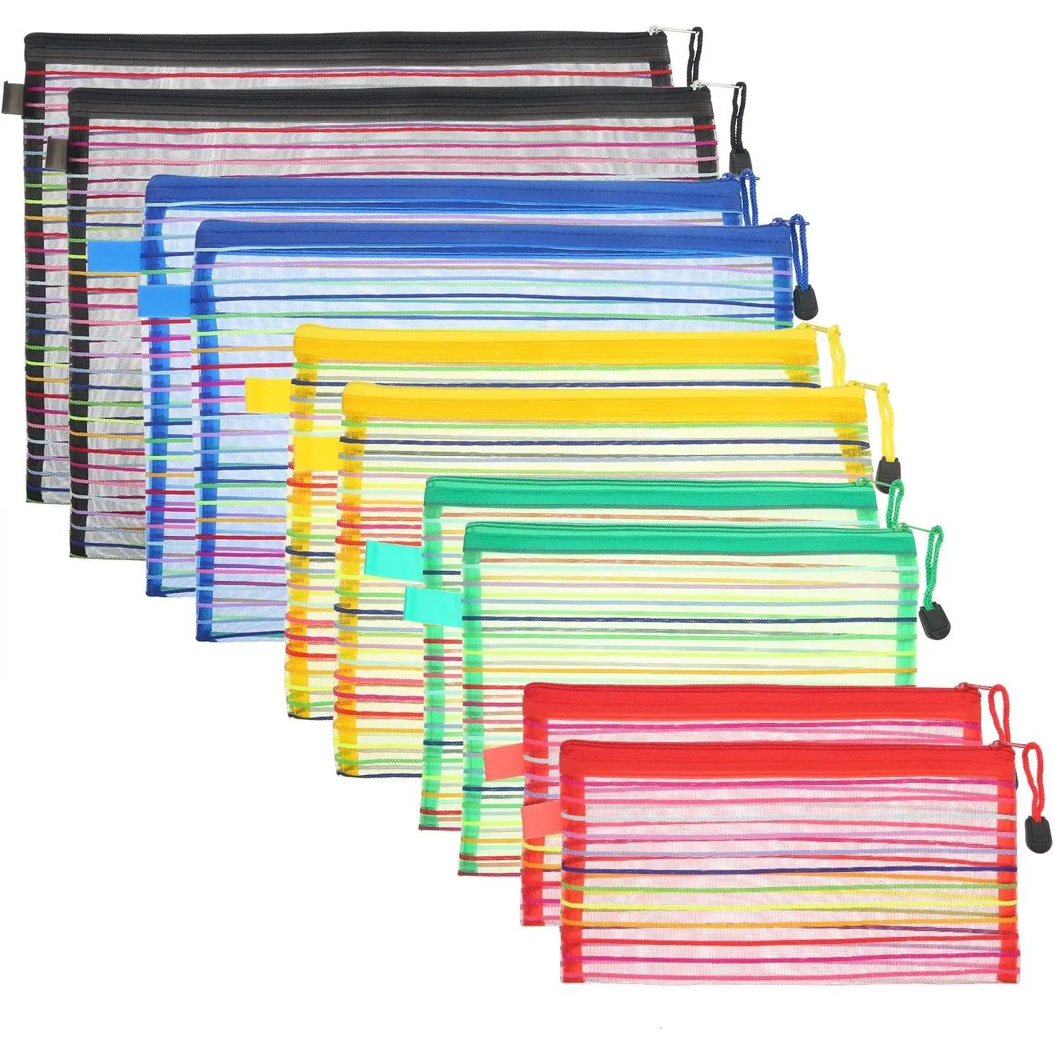 10 count Mesh Zipper Pouch Bags for Organizing 5 Sizes, 5 Colors Large Small Pouch Bulk  Purse Toiletry Travel Cases Multipurpose Makeup Document File Storage for  Offices Supplies
