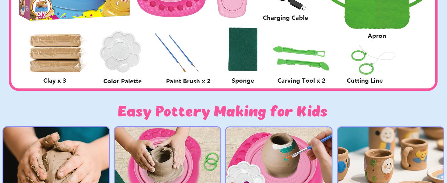 Pottery Wheel for Kids with Clay Kit - , Complete Pottery Kit with Air Dry Clay and Painting Tools, Easter Christmas Birthday Gift for Boys Girls