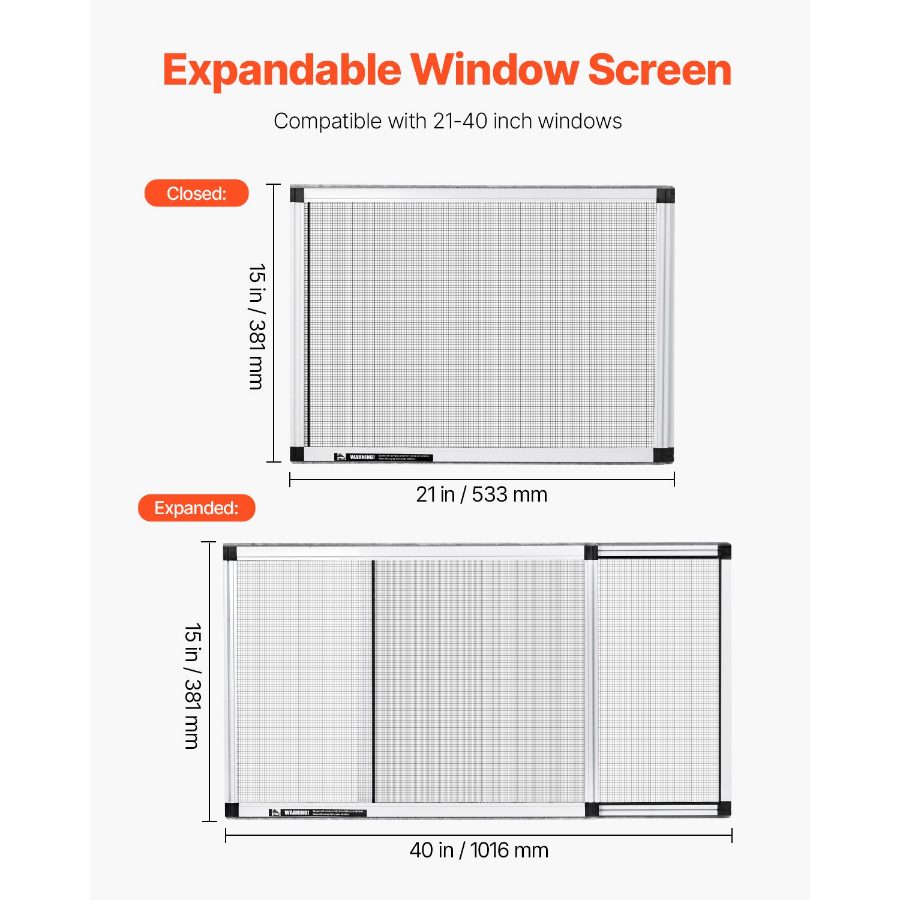 VEVOR Adjustable Window Screen, 15 Hx 21 - 40 W, 2 Packs Expandable Windows Screens with Aluminum Frame and Durable Mesh, Horizontal Convert to Vertical Adjustable Installation, for Home House VEVOR Adjustable Window Screen, 15 Hx 21 - 40 W, 2 Packs Expandable Windows Screens with Aluminum Frame and Durable Mesh, Horizontal Convert to Vertical Adjustable Installation, for Home House