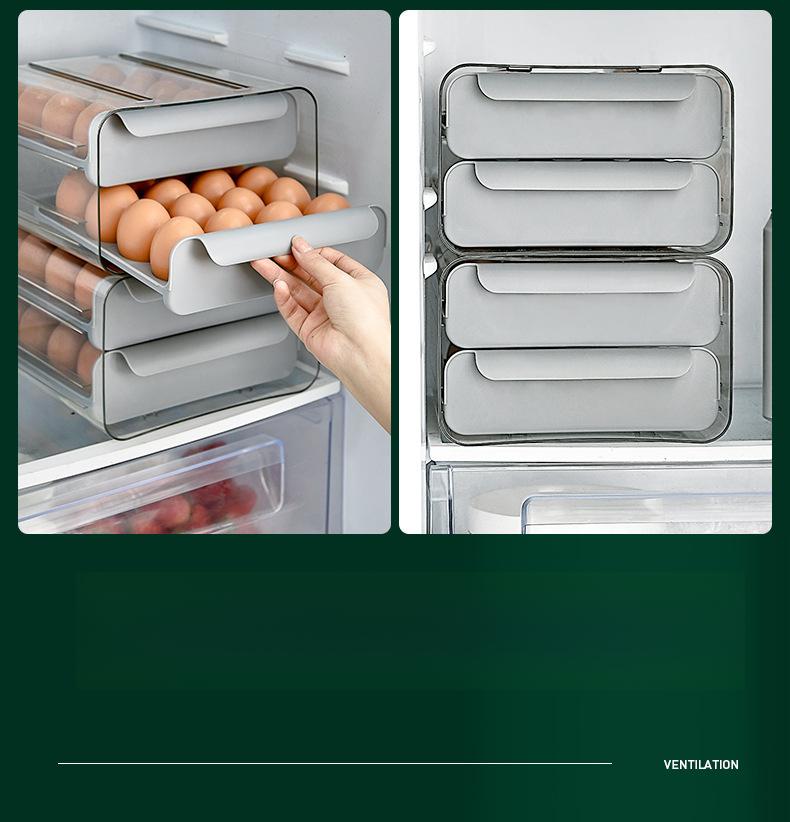 Drawer-Type Transparent Double-Layer Egg Box, 32-Grid Large Capacity Refrigerator Fresh-Keeping Box, Food-Grade Portable Picnic Egg Storage Box, Anti-Collision Easy-Access Kitchen Organizer