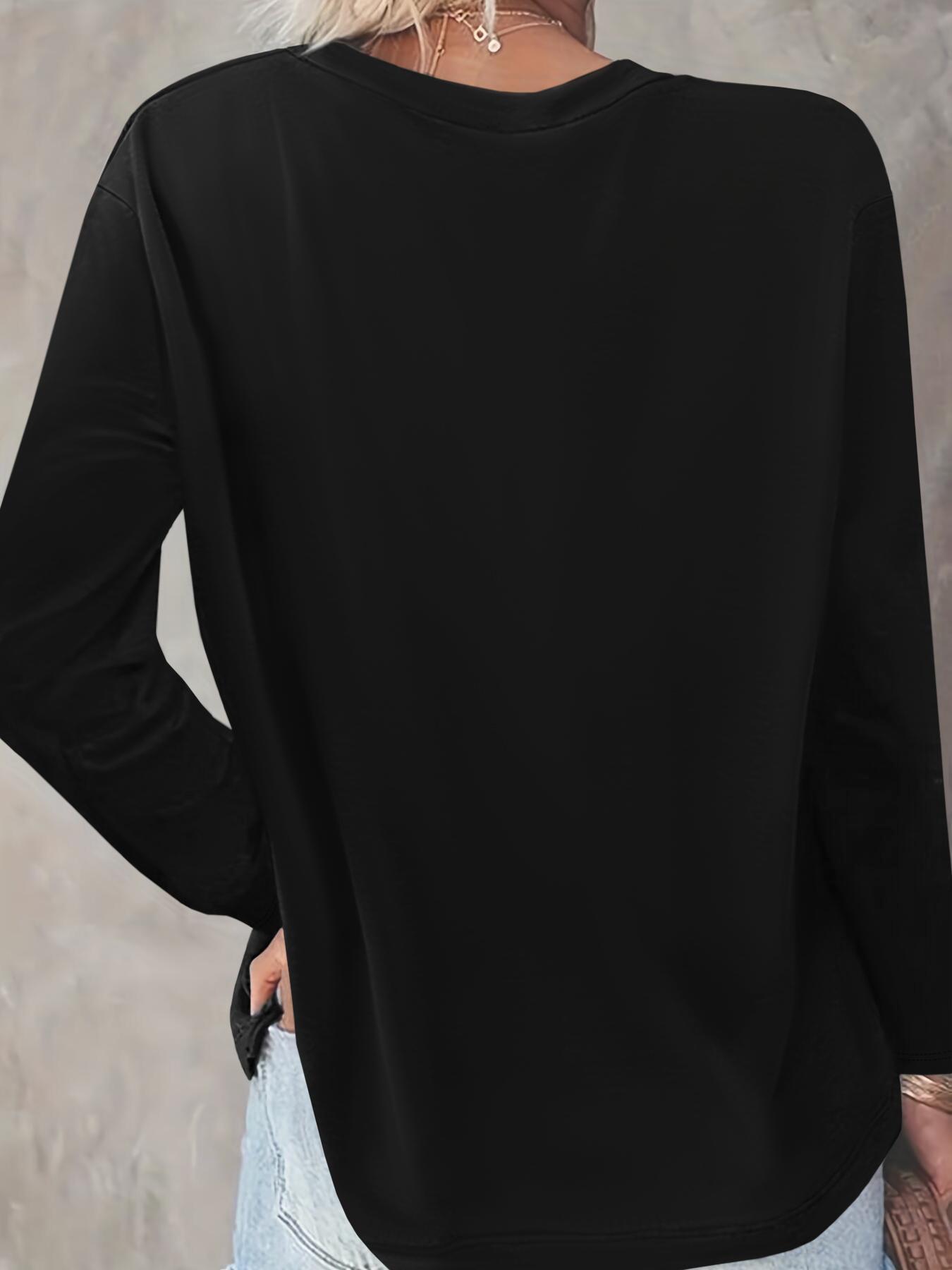 Women's Heart Print Round Neck T-shirt, Casual Long Sleeve Crew Neck T-shirt for Spring & Fall, Fashion Women's Top for Daily Wear