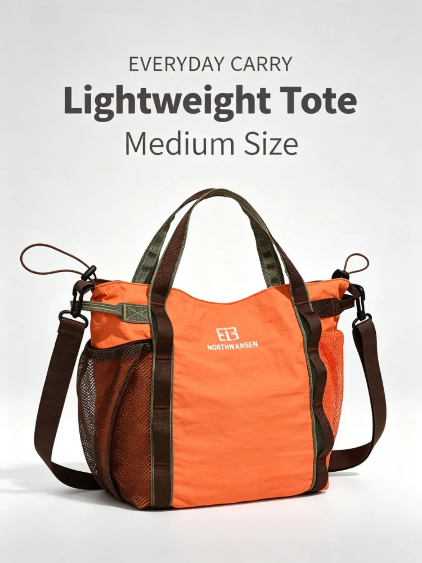 Women Outdoor Tote Bag, Lightweight Nylon Crossbody Shoulder Handbag with Mesh Side Pockets, Multi‑Pocket Casual Travel Purse for Camping Hiking Daily Commute