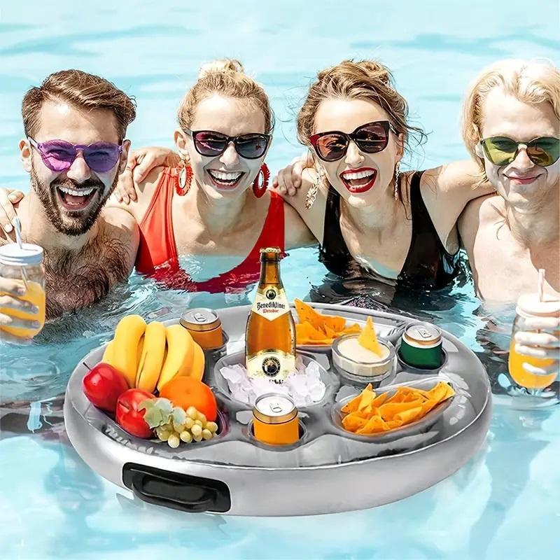 Inflatable Pool Floating Beer Cooler Dining Table, Beach Swim Ring Beer Bottle Holder, Summer Party Bucket Cup Holder, Swimming Pool Accessories
