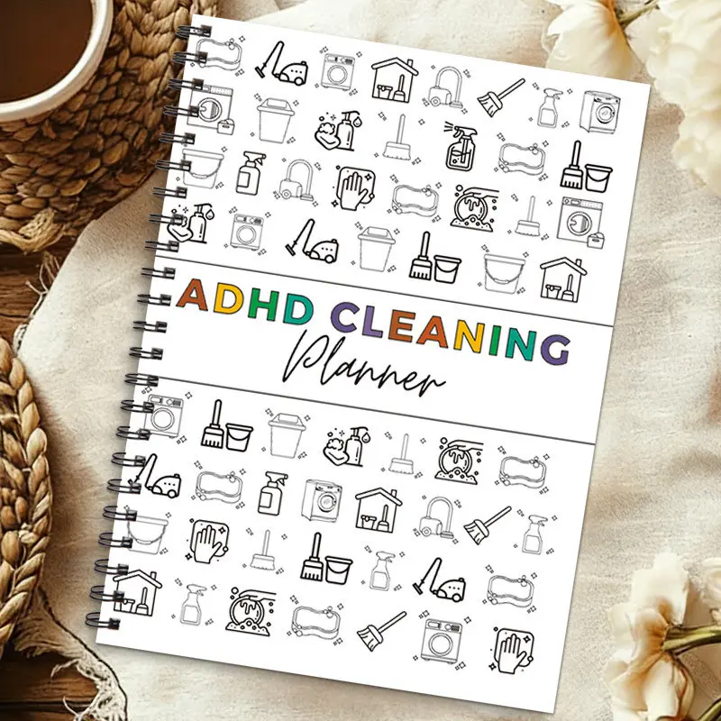 ADHD Cleaning Planner, A4 Size Weekly Monthly Schedule, Durable Cover Smooth Pages, Essential Office Supplies Notebook, Planner Calendar