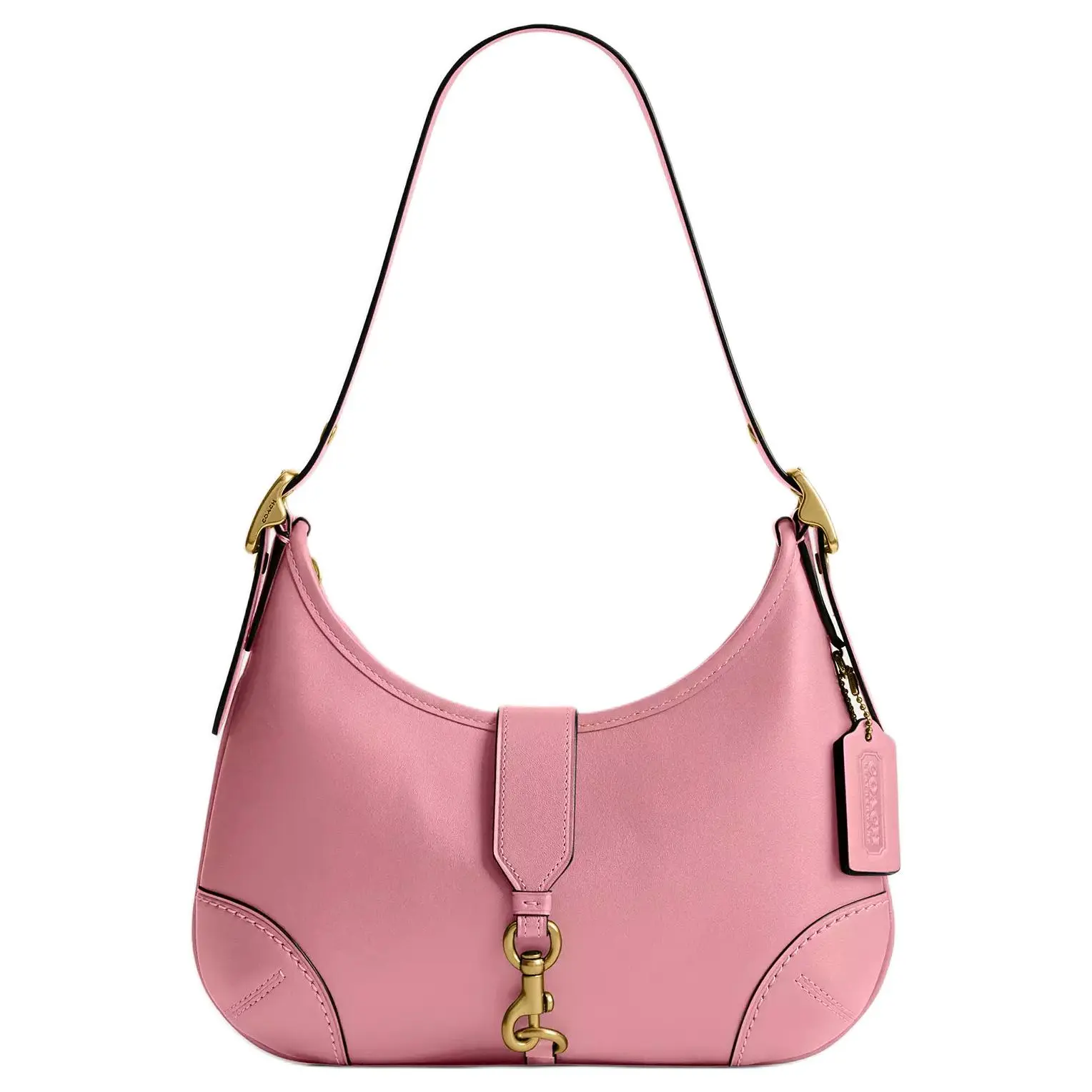 Coach Hamptons 27 Zip Top Adjustable Handle Leather Half-Moon Handbag for Women, Pink