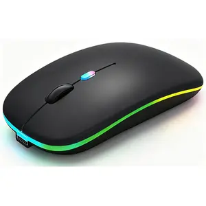 Rechargeable Laptop Mice with LED Lights Silent Slim Use(BT5.2 and 2.4G Portable USB)  Mode   for Laptop/iPad/Tablet/// (Black)