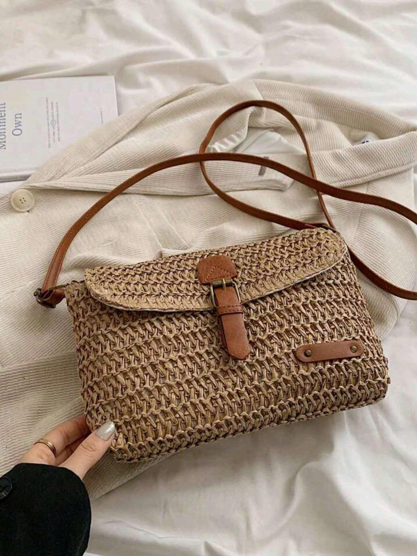 Women's Fashionable Straw Bag, Textured Shoulder Bag, Casual Stylish Crossbody Bags for Daily Used, Trendy All-match Sling Purse Commuter Bag