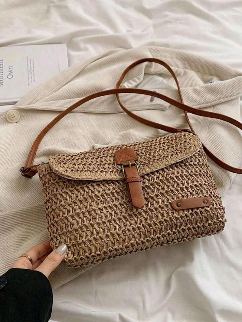 Women's Fashionable Straw Bag, Textured Shoulder Bag, Casual Stylish Crossbody Bags for Daily Used, Trendy All-match Sling Purse Commuter Bag