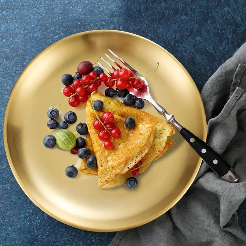 Golden Stainless Steel Plate, Round Tray, Round Plates, Food Service Dish, Ideal for Home Kitchen, Restaurant, Parties
