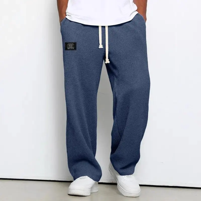 Men's 2-Pack Waffle-Knit Full Length Sweatpants - Menswear, Male Casual Wear, Elastic Drawstring Waist, Regular Fit, Flared Hem, All Seasons Street-Style Pants