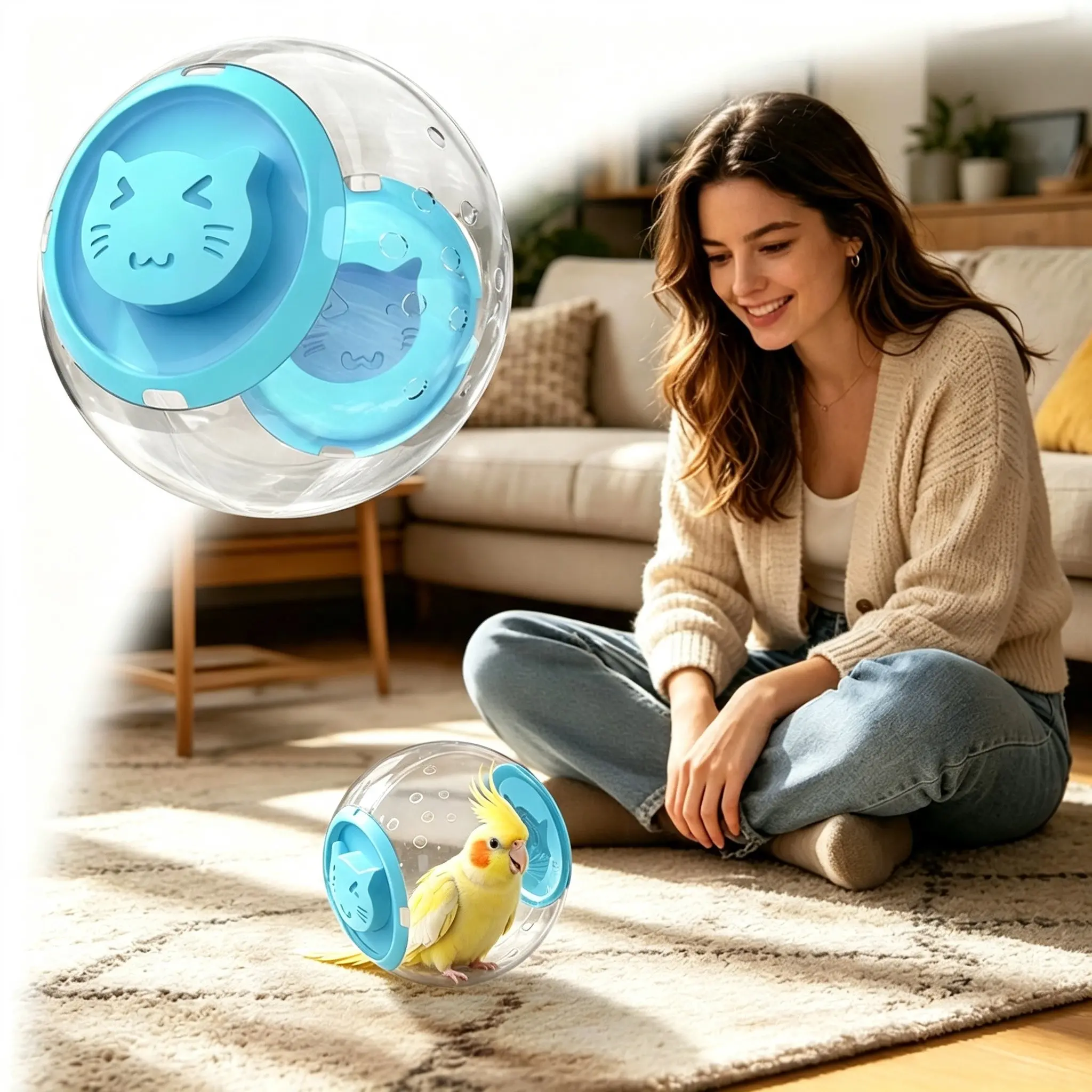 Transparent Parrot Running Ball Interactive Toy｜Large Space Breathable Exercise Ball｜Suitable for Budgies, Parakeets, Conures, Lovebirds and Other Small Birds｜7.1 Inch Bird Cage Outdoor Activity & Entertainment Toy