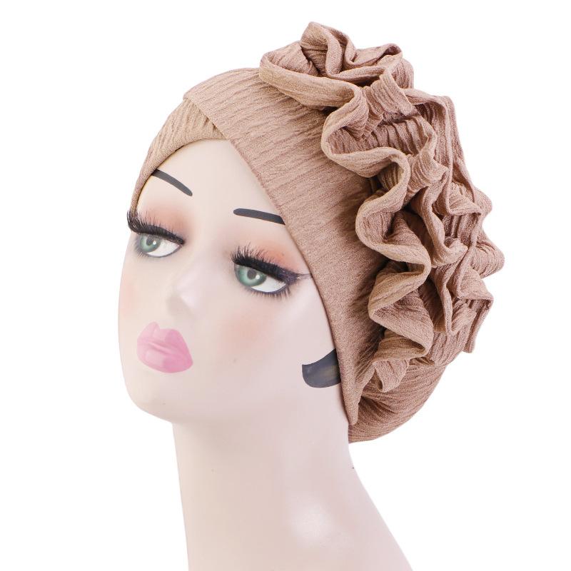 Ruffle Edge Pleated Turban Hat, Elastic Hair Care Bonnet for Women