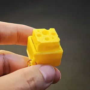Cheese-Shaped Mechanical Button Pendant Keychains - Vibrant Yellow, Ideal Gift & Casual Accessories, Casual Accessories |   Vibrant Yellow Keychains |   Durable Plastic