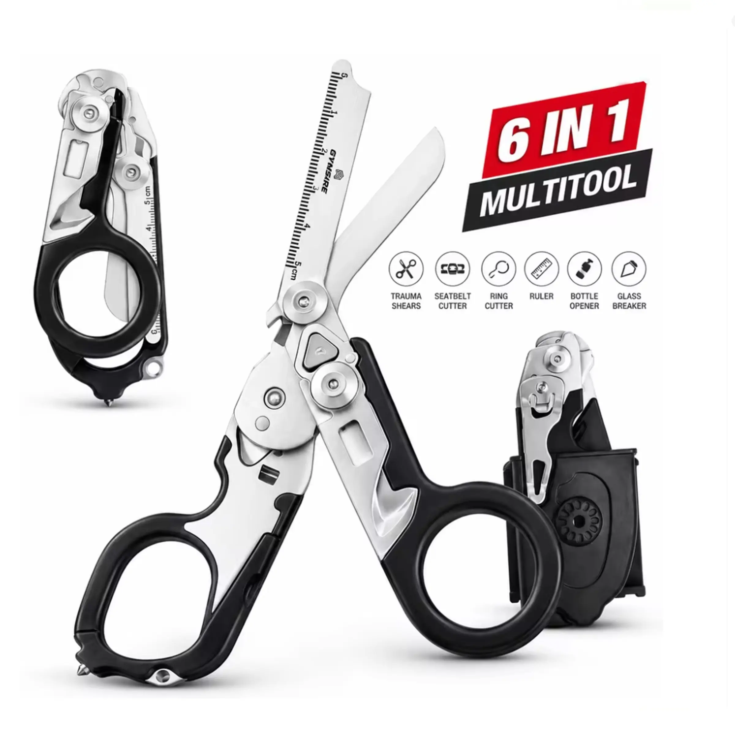 6-In-1 Multi-Functional Scissors, Safety Belt Cutter, Glass Breaker, Outdoor Rescue Emergency Tool, First Aid Trauma Shears