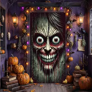 Horrifying Bleeding Cracked Monster Face Halloween Front Door Banner, Perfect as Halloween Decorations, Haunted House Prop, Party Backdrop, Yard Decor, Photography Background, Porch Sign, Window Display, Ideal for Creating Spooky Atmosphere at Halloween P