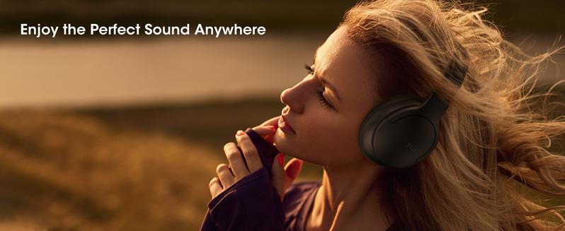 Mokata22 Bluetooth Headphones Over Ear, 90H Playtime, Bluetooth Wireless Headphones, 3 EQ Modes, Built-in HD Mic,  Electronic Headset OverEar comfort wearables Multi-Platform Gaming quiet immersive bass audifonos earpieces- play time Audio Black