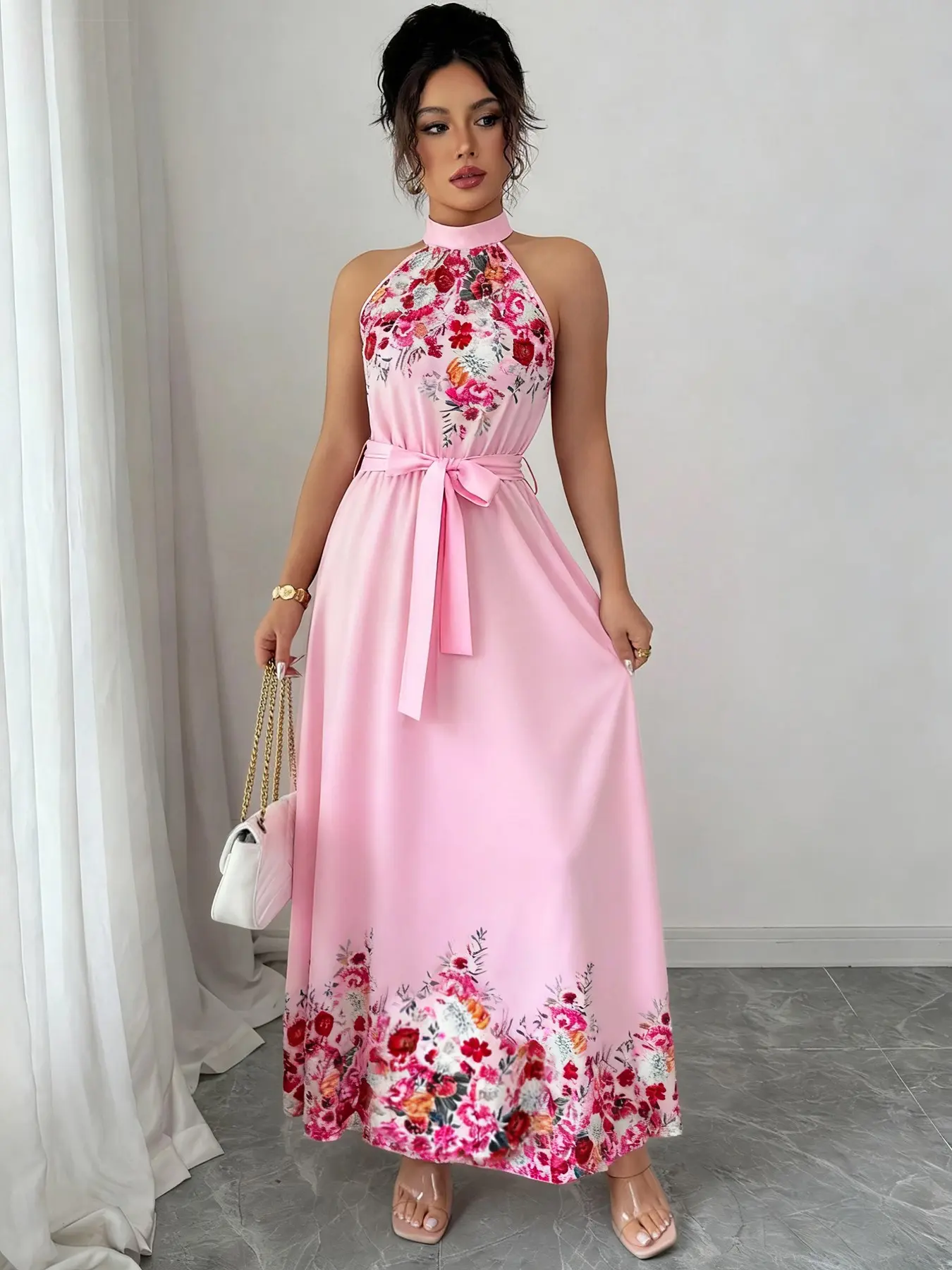 Women's Fashion Floral Print Pleated Long Dress, Romantic Sexy Design, Perfect for Spring Summer Daily, Casual Wear, Womenswear, Boho Style, Boho Fashion Dress, Casual Boho Elegant
