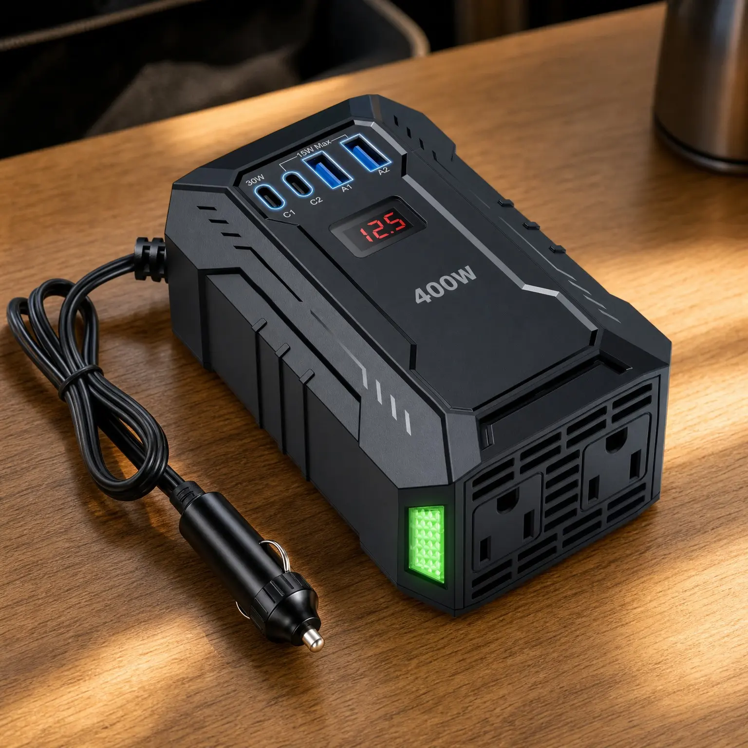 400W Car Power Inverter DC 12V to AC 110V with PD 30W USB-C, 15W USB-A/C Ports, Dual AC Outlets, Car Plug Adapter for Laptop, Road Trip & CampingGift