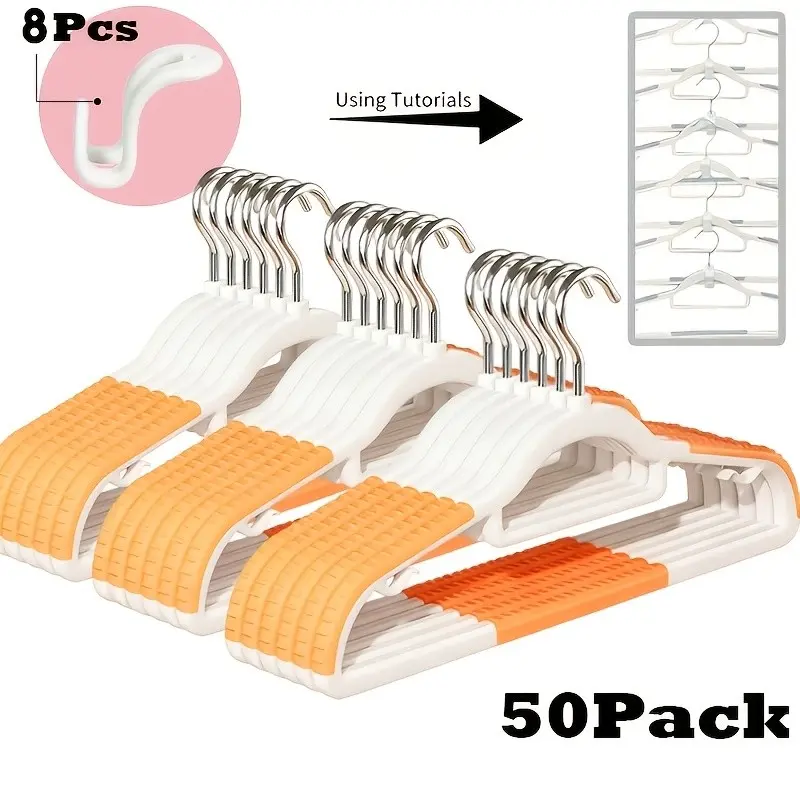 50-Pack Non-Slip Clothes Hangers with 8 Hooks, Durable Space-Saving Design for Shirts, Pants, Indoor Storage, Outdoor Hanging, Closet Organization