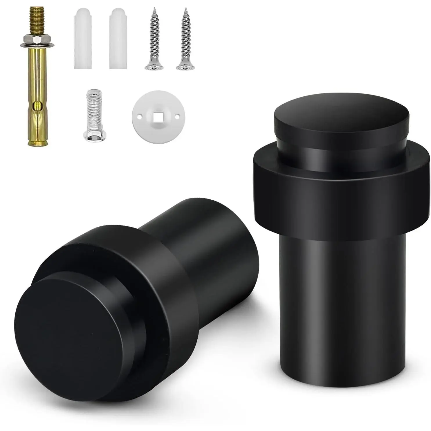 Door Stoppers, Floor Door Stop 2.5 Inch Cylindrical Black Door Stops Rubber Bumper Modern Commercial Decorative Door Stopper Wall Protector Floor Mounted Door Stops, 2 Pack