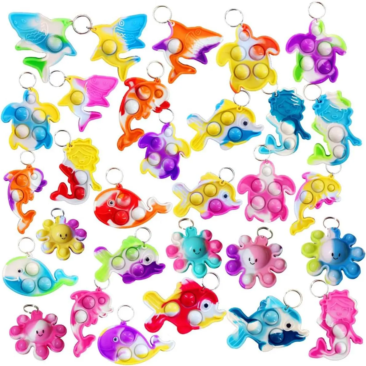 30 Packs Shark Turtle Dolphin Fish Octopus Mermaid Whale Mini Ocean Assorted fidgets Bubble Toys for Kids Children Classroom Students Gifts from Teacher,Birthday Party Favorsfidget toys