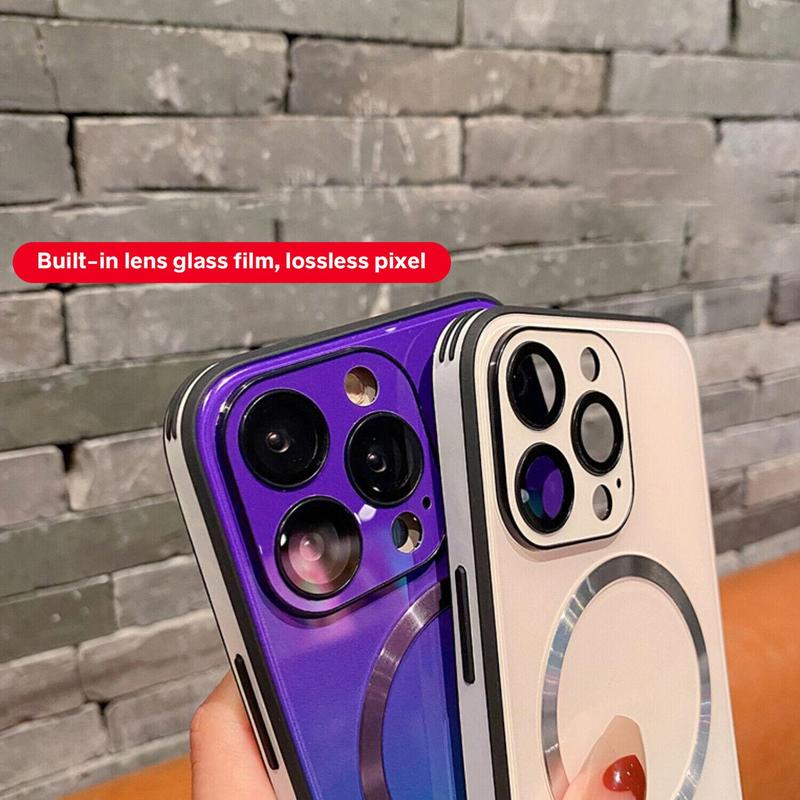 HISTORYOO Gradient Tempered Glass Pattern Shockproof Case For MagSafe For iPhone 17 Pro Max 17 Air For iPhone 16 15 Pro Max 14 Plus 13 12 Pro, Support Wireless Charging Hard Back Cover Silicone TPU Bumper Frame With Camera Lens Protector