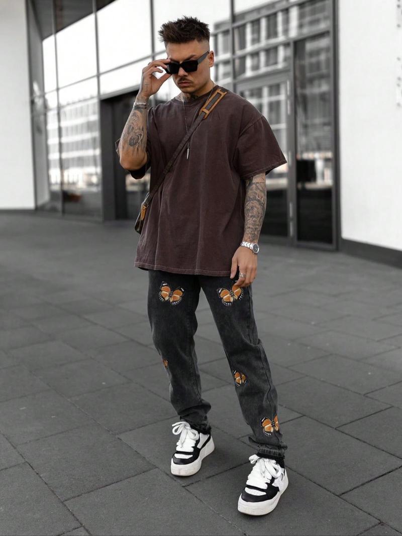 Men's Regular Fit Solid Drop Shoulder Half Sleeve Tee, Casual Comfy Round Neck T-shirt for Summer, Fashion Men's Top for Daily Wear