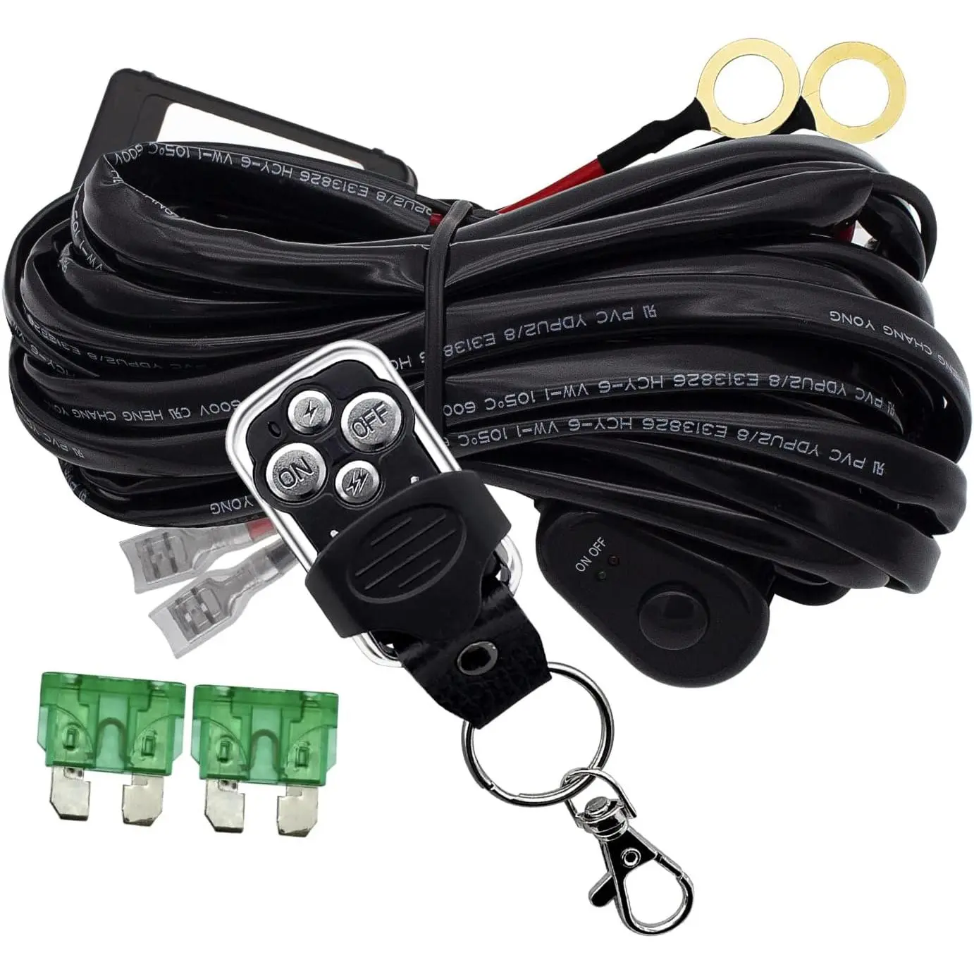 LED Lights Bar Remote Control Wiring Harness Kit 1 Lead DC12V On-Off Switch Power Relay Blade Fuse 14AWG Core Cable Wiring Harness Kit fit for LED Driving Lights Bar