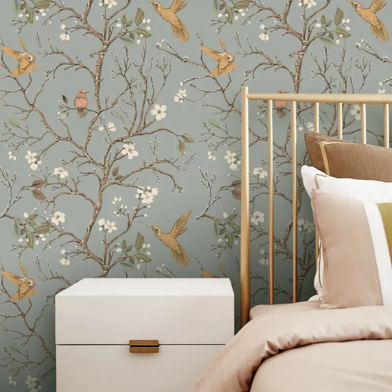 1Rol  17.72 x 118.11 Inches bird flower plant peel and stick wallpaper with adhesive backing waterproof oil resistant, wall decor for bedroom living room apartment backdrop