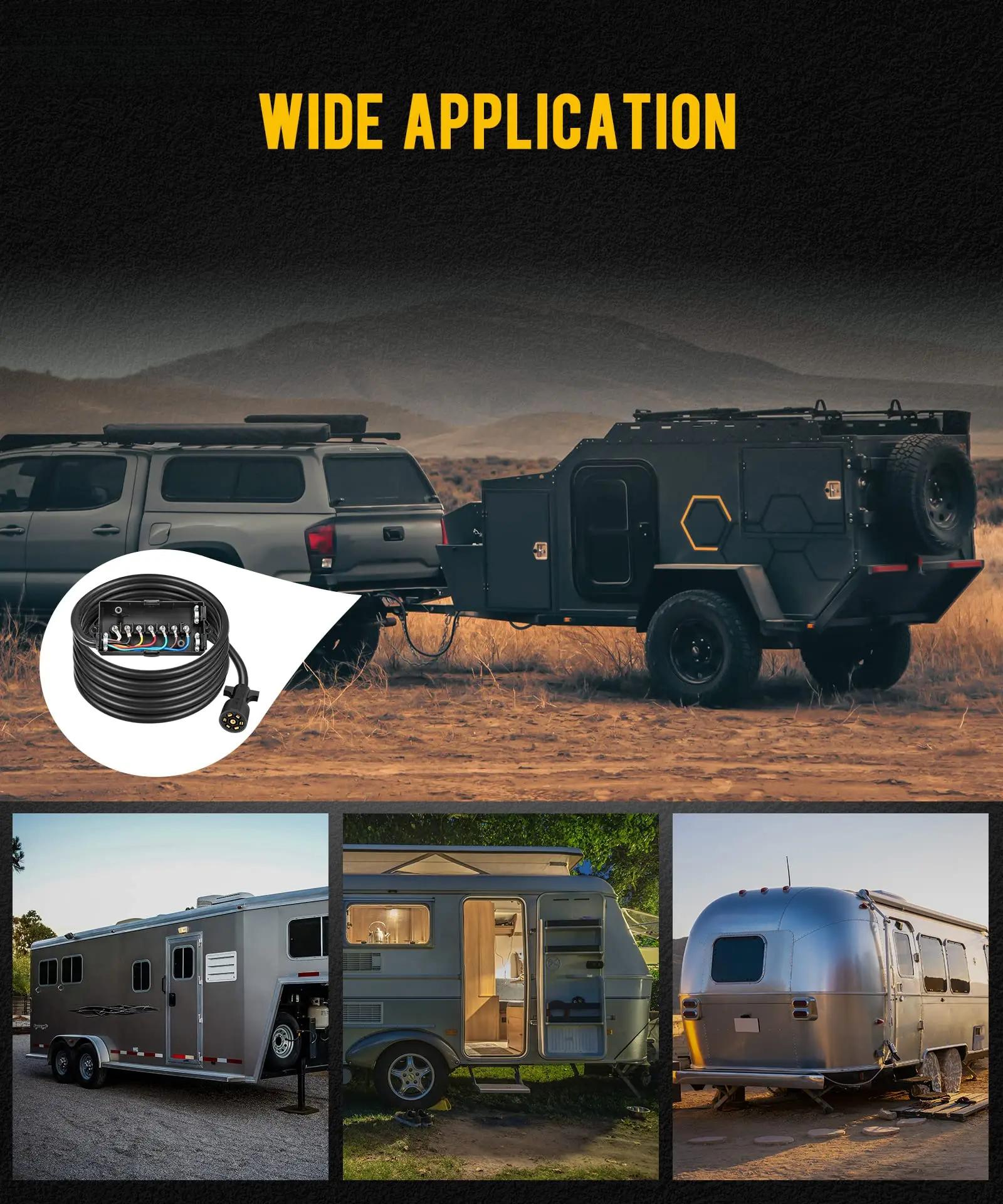 7 Way Trailer Wiring Harness Kit 8ft Trailer Cord with 12V Breakaway Switch and Plug Holder, 7 Gang Junction Box Waterproof