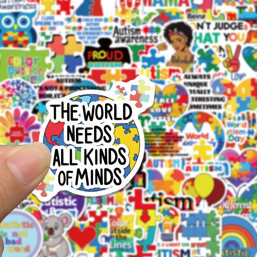 Autism Awareness Themed Sticker (50pcs), Colorful Self Adhesive Decor Paper, Decor Sticker for Gift Greeting Card Water Bottle Laptop Phone Cellphone, Ornaments
