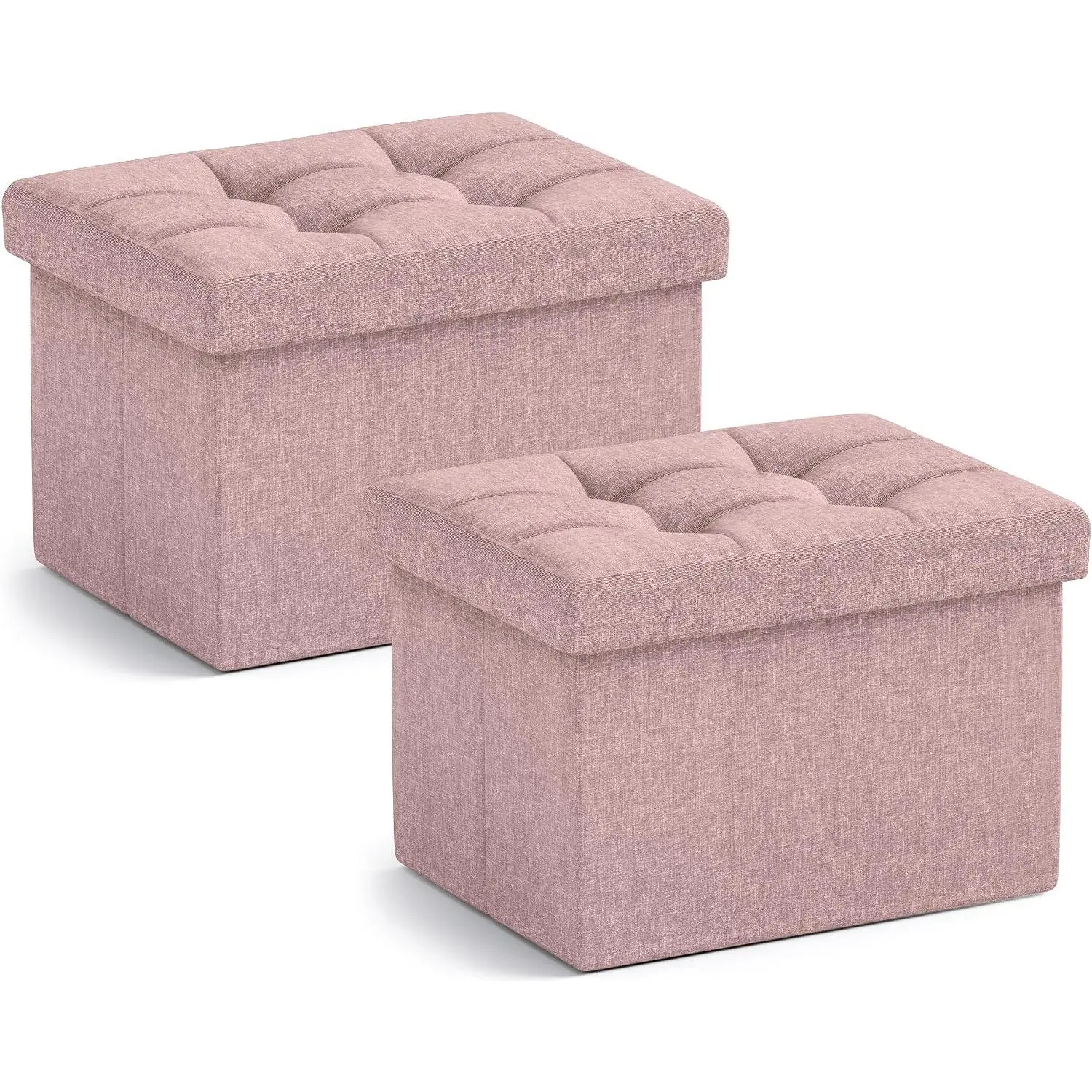 Small Storage Ottoman, Set of 2, Foldable Collapsible Rectangle Linen Ottoman Foot Rest Stool Seat, for Living Room, Bedroom,  Office, Dorm - 12 x 16 x 12,