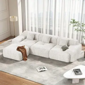 122" Modern L-Shaped Configurable Sectional Sofa Set, 4-Seater Expandable Durable Cloud-Soft Chenille Couch for Living Room with Ottoman, Convertible Boneless Couch, No Assembly Required, Expandable Sofa Sets